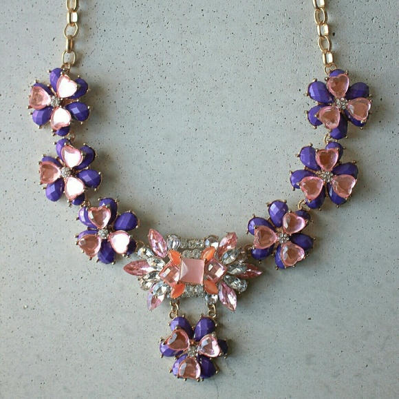 Pink and purple flower box necklace statement - Picture 1 of 4