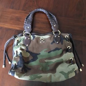 MK Camo Canvas Satchel with Braided Handles
