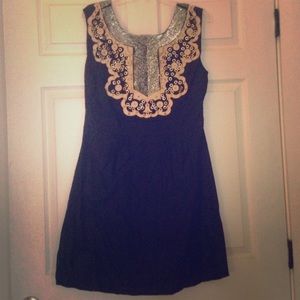 Black dress with gold and silver embellishments
