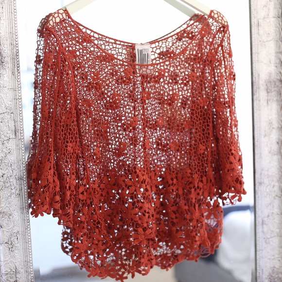Free People floral lace top, worn in photoshoot.