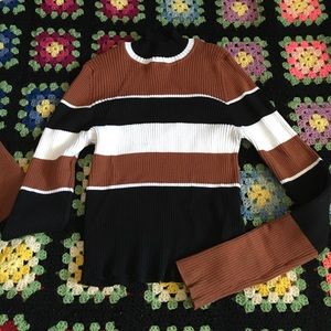 Color block high neck crop sweater