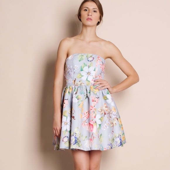 NBF ❤️ Strapless Floral Flare Dress - Picture 2 of 4