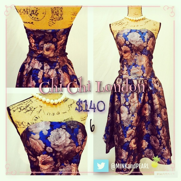 NWT Chi Chi London | Rose & Blue Dress | 6 | Small