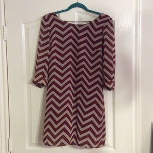 Maroon and Creme Chevron Formal Dress