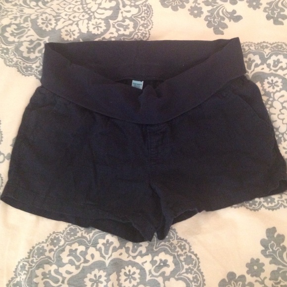 Navy Blue Linen Maternity Shorts