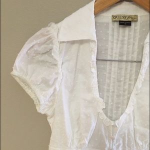 Guess XS cap sleeve ruffle top button down blouse