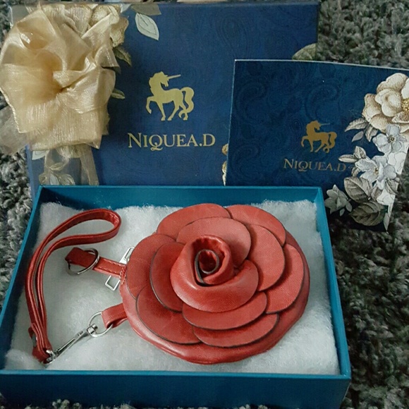 Ladies Soft Red Flower Wristlet