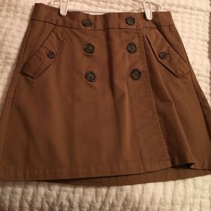 J Crew Dark Camel button skirt. Size 6
