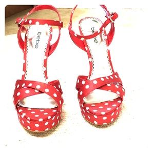 Bebe red polka dot high heels size 8. Brand New!
