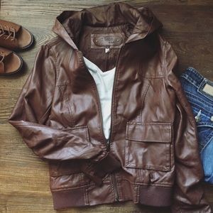 VEGAN Leather Hooded Jacket