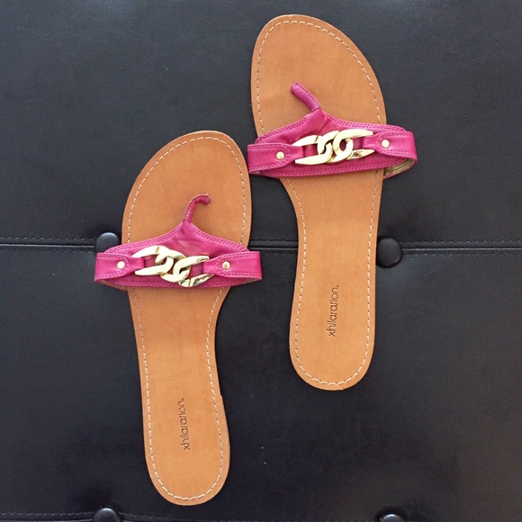 Pink and Gold Chain Detail Flip Flops