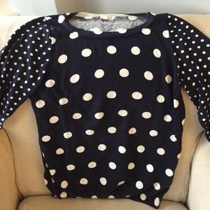 J. Crew cotton 3/4 sleeve blue polka dot sweater