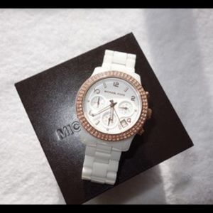 Michael Kors Runway Ceramic Watch White Rose Gold