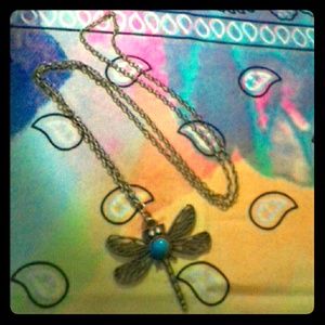Dragonfly Turquoise & Crystal Necklace