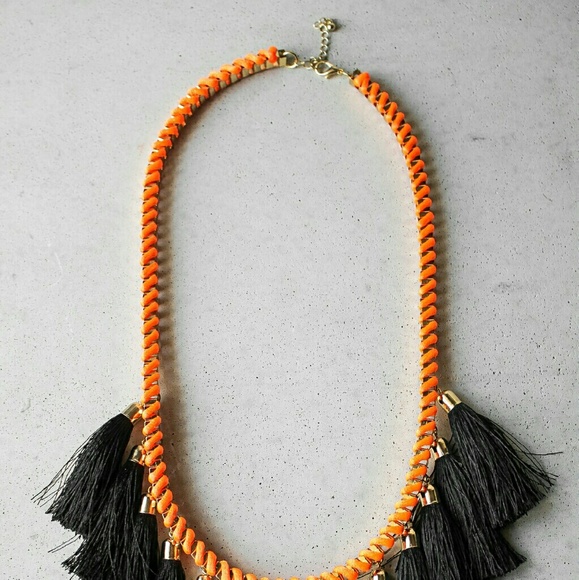 Orange black tassel curb link statement necklace - Picture 2 of 4