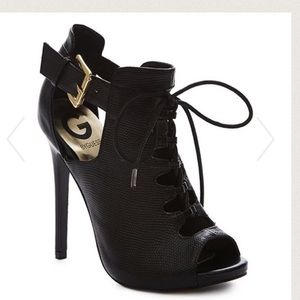 "Lilah" G by Guess black peep toe lace up booties