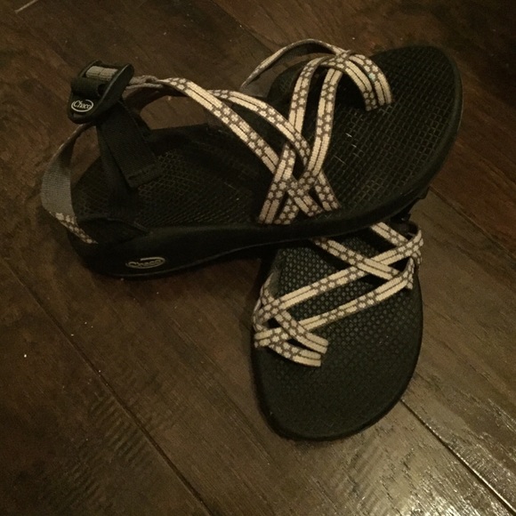 Grey and white Chacos