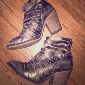 Gold Free People "Hybrid" strappy leather bootie