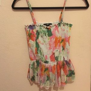 Floral top. Spaghetti top. Pink and orange.