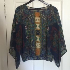 Sheer Flowy Batwing Printed Top