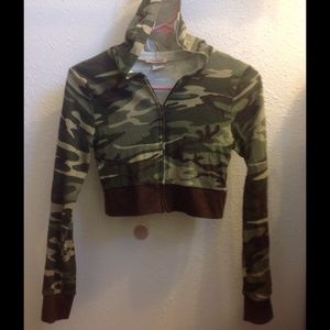 Camouflage Cropped Top Fitted Zip Hoodie