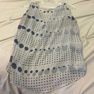 Blue Polk a dot and off white blouse