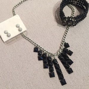 Black Studded High Low Necklace