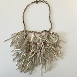 Lucky Brand white leather tassel necklace