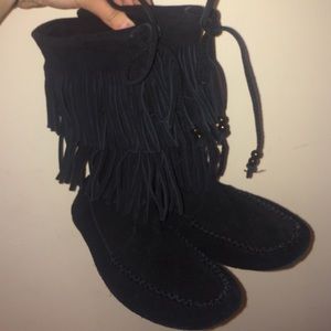 Black Fringe Minnetonka Boots