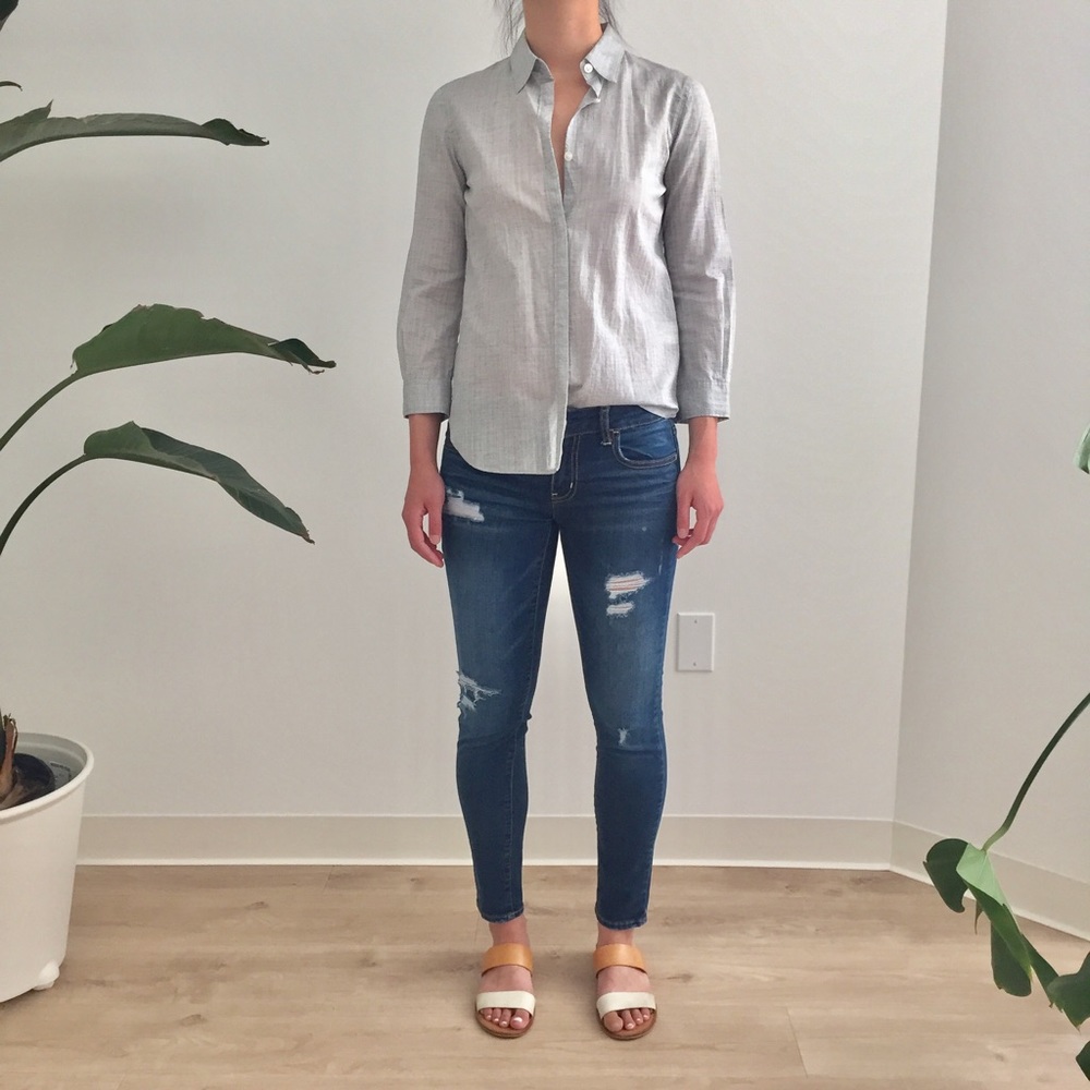 Grey quarter sleeve button down