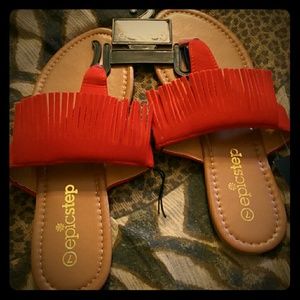 Red fringe flipflops