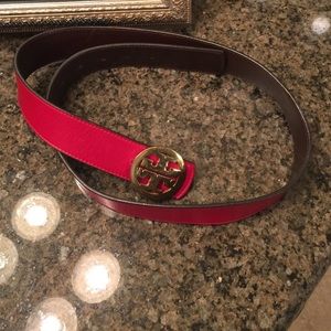 Tory Burch reversible red brown belt