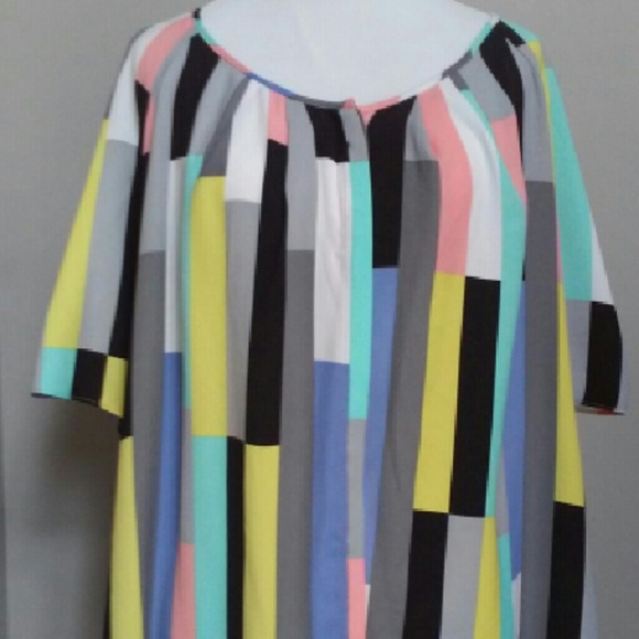 Spring Pastel Colors Stripe Print Top 2X