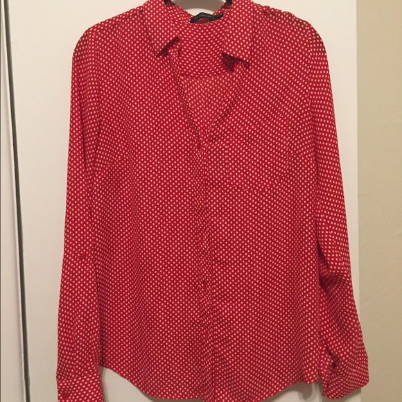 Red and white polka dot blouse