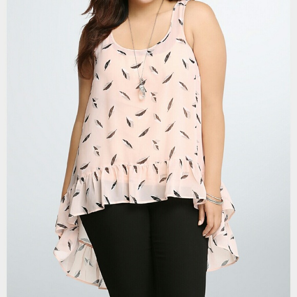 Sold!!! Feather Print Ruffle Hi-Low Top
