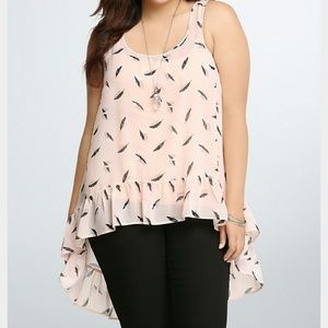 Sold!!! Feather Print Ruffle Hi-Low Top