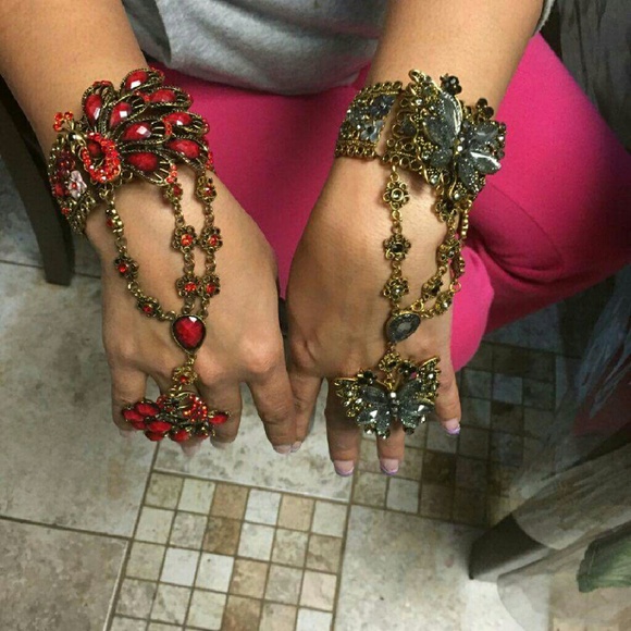 Gemmed bracelet cuff and ring