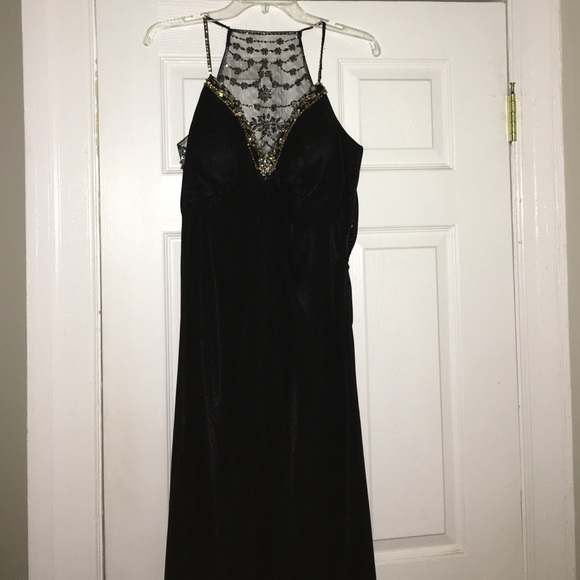 Black prom dress with gold and silver beading - Picture 1 of 2