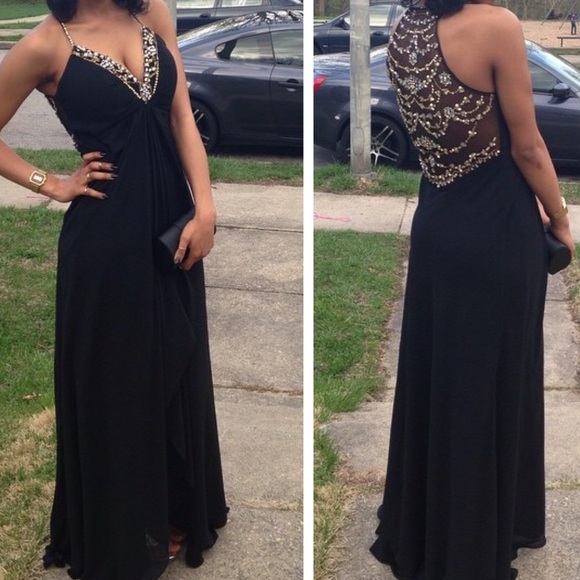 Black prom dress with gold and silver beading - Picture 2 of 2
