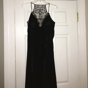 Black prom dress with gold and silver beading