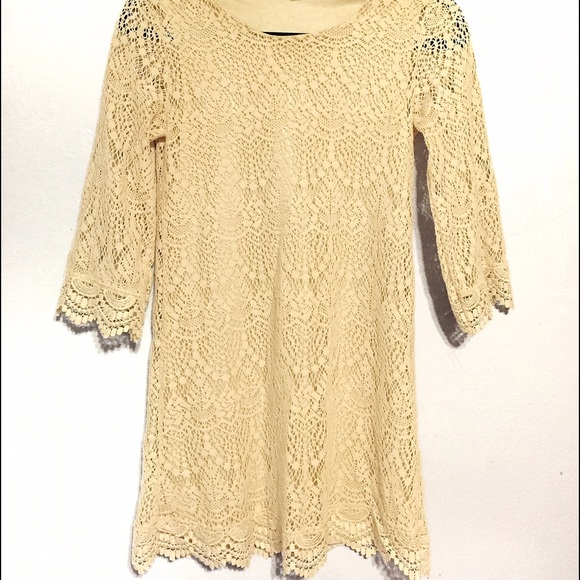 Lace crochet nude cream dress