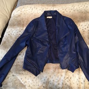 Blue leather jacket.