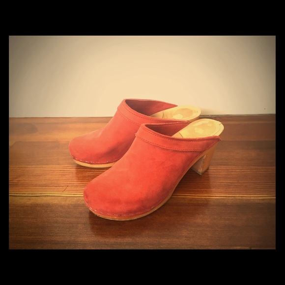 red suede clogs