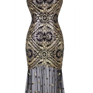 Great Gatsby Inspired V-Neck Sequined Gown