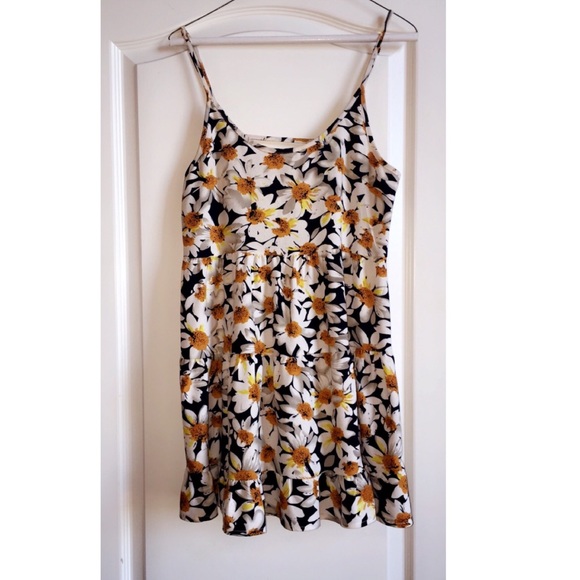 flowy babydoll dress with openback sunflower print