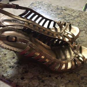 Bebe gold wedged sandals