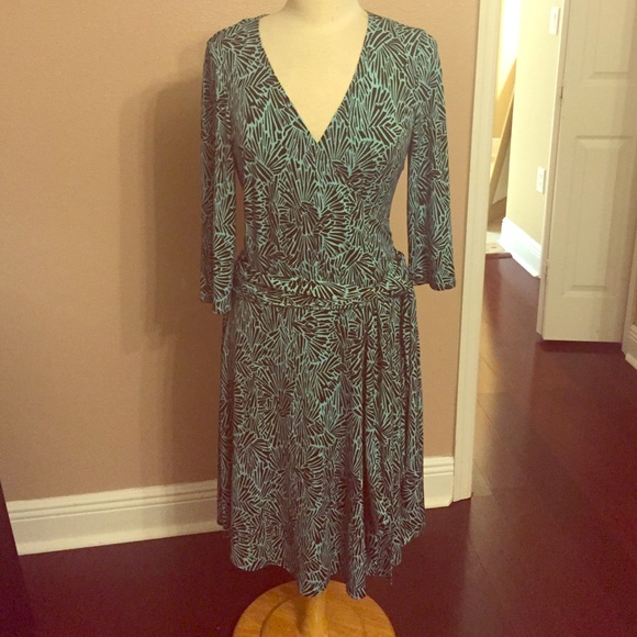 Beautiful teal and brown wrap dress