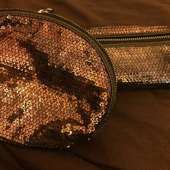 Matching gold makeup and travel purse.
