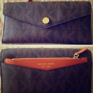 Michael Kors MK Logo Saffiano Brown/Tanger Wallet