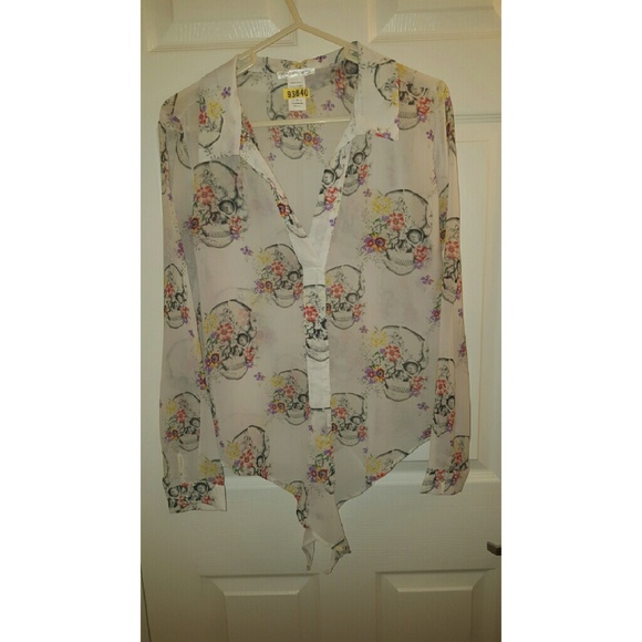 Skull print sheer blouse